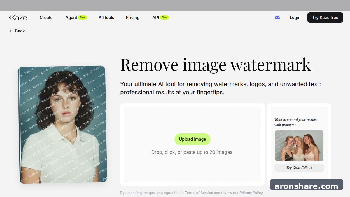 Kaze AI AI 图片与视频生成平台，支持 Chat Edit 与 Watermark Removal API